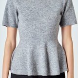 Wool Blend Peplum Sweater Knit Top
