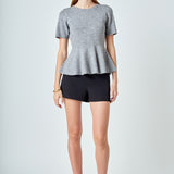 Wool Blend Peplum Sweater Knit Top