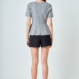 Wool Blend Peplum Sweater Knit Top