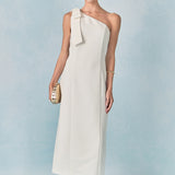One Shoulder Bow Accent Midi Dress