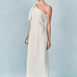 One Shoulder Bow Accent Midi Dress