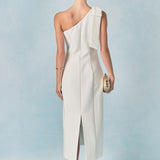 One Shoulder Bow Accent Midi Dress