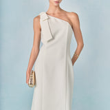 One Shoulder Bow Accent Midi Dress