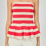 Striped Strapless Knit Peplum Tops