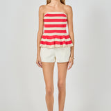 Striped Strapless Knit Peplum Tops