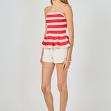 Striped Strapless Knit Peplum Tops