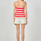 Striped Strapless Knit Peplum Tops