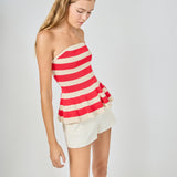 Striped Strapless Knit Peplum Tops