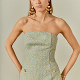Tweed Gold Buttoned Strapless Long Top