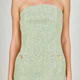 Tweed Gold Buttoned Strapless Long Top