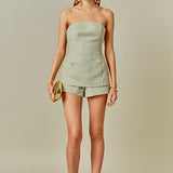Tweed Gold Buttoned Strapless Long Top
