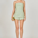 Tweed Gold Buttoned Strapless Long Top