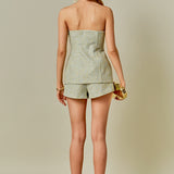 Tweed Gold Buttoned Strapless Long Top