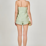 Tweed Gold Buttoned Strapless Long Top