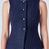 Tweed Buttoned Sleeveless Top