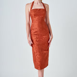 Jacquard Halter Column Midi Dress