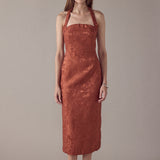 Jacquard Halter Column Midi Dress