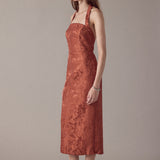 Jacquard Halter Column Midi Dress