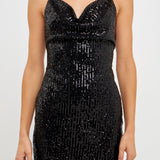 Sequin Cowl Neck Mini Dress