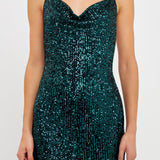 Sequin Cowl Neck Mini Dress