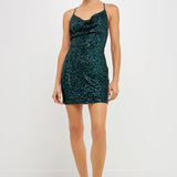 Sequin Cowl Neck Mini Dress