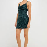 Sequin Cowl Neck Mini Dress