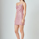 Sequin Cowl Neck Mini Dress