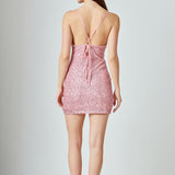 Sequin Cowl Neck Mini Dress