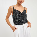 Sequins Cowl Neck Top