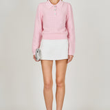 Long Sleeve Jewel Buttoned Polo Sweater