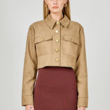 Faux Suede Cropped Pocketed Jacket
