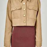 Faux Suede Cropped Pocketed Jacket
