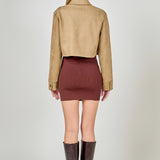Faux Suede Cropped Pocketed Jacket