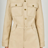 Faux Suede Long Sleeve Romper