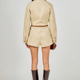 Faux Suede Long Sleeve Romper