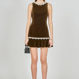 Jewel Trim Velvet Mini Dress
