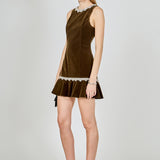 Jewel Trim Velvet Mini Dress