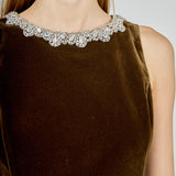 Jewel Trim Velvet Mini Dress