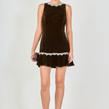 Jewel Trim Velvet Mini Dress