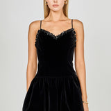 Jewel Trim Velvet Mini Bubble Dress