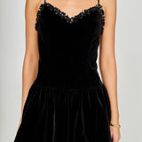 Jewel Trim Velvet Mini Bubble Dress