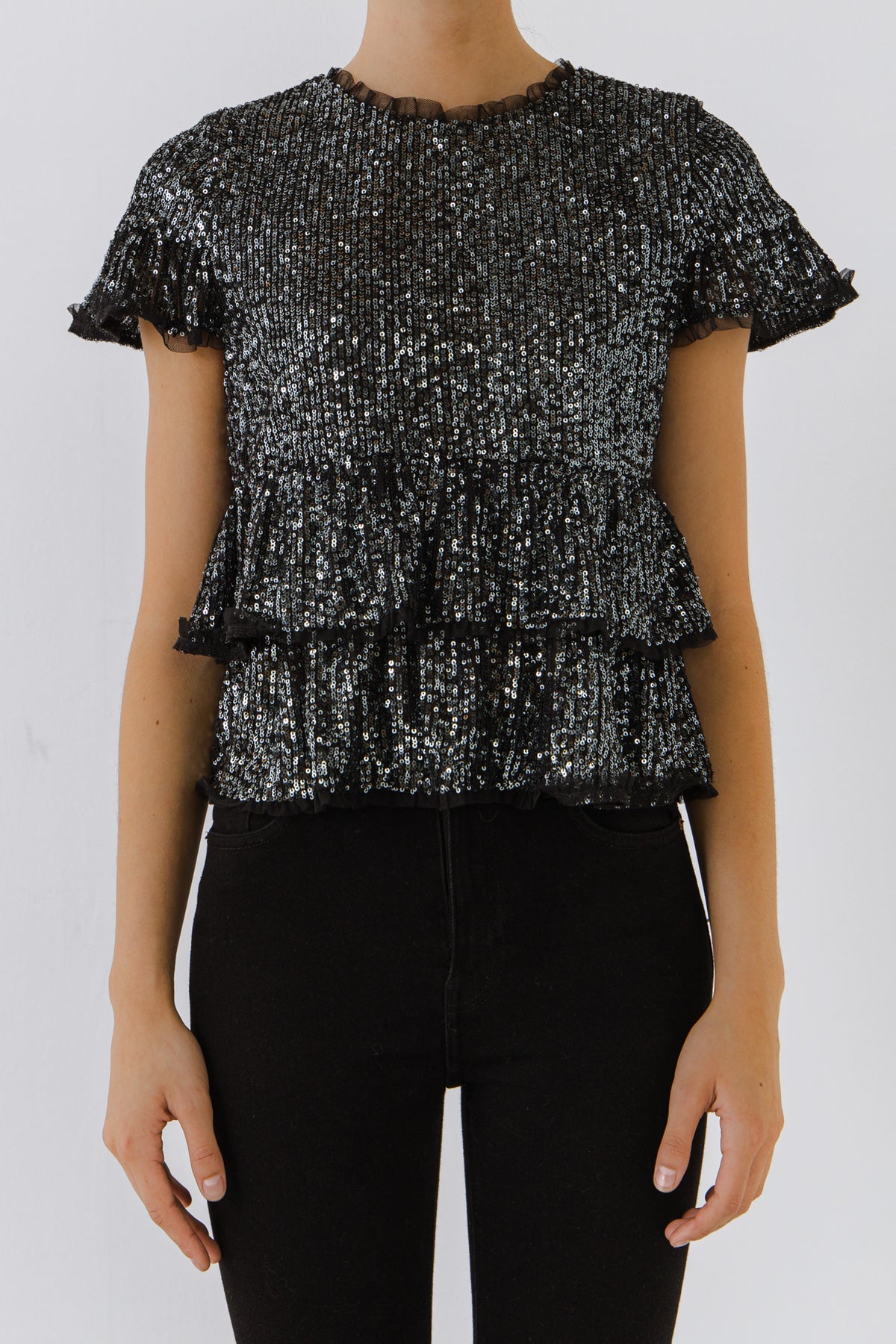 Sequins Baby Doll Top with Mesh