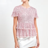 Sequins Baby Doll Top with Mesh