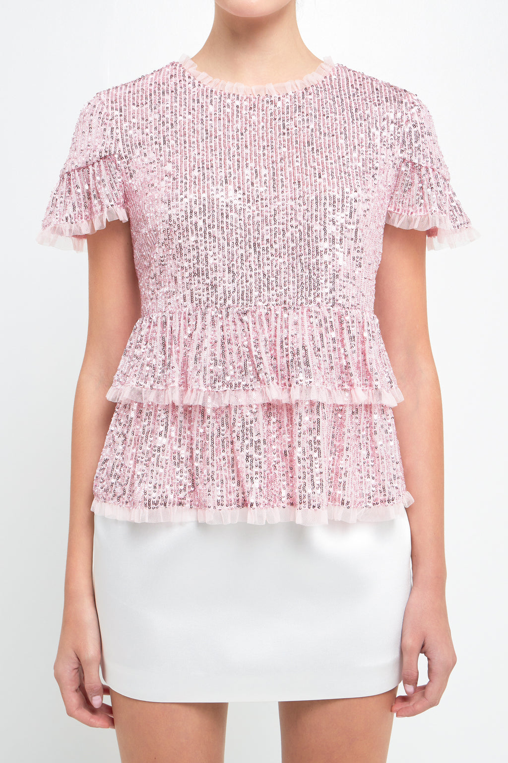 Sequins Baby Doll Top with Mesh