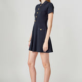 Jewel Buttoned Knit Mini Dress