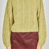 Jewel Embroidered Fuzzy Cable Knit Chunky Sweater