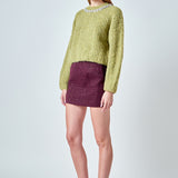 Jewel Embroidered Fuzzy Cable Knit Chunky Sweater