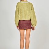 Jewel Embroidered Fuzzy Cable Knit Chunky Sweater