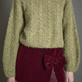 Jewel Embroidered Fuzzy Cable Knit Chunky Sweater