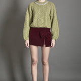 Jewel Embroidered Fuzzy Cable Knit Chunky Sweater